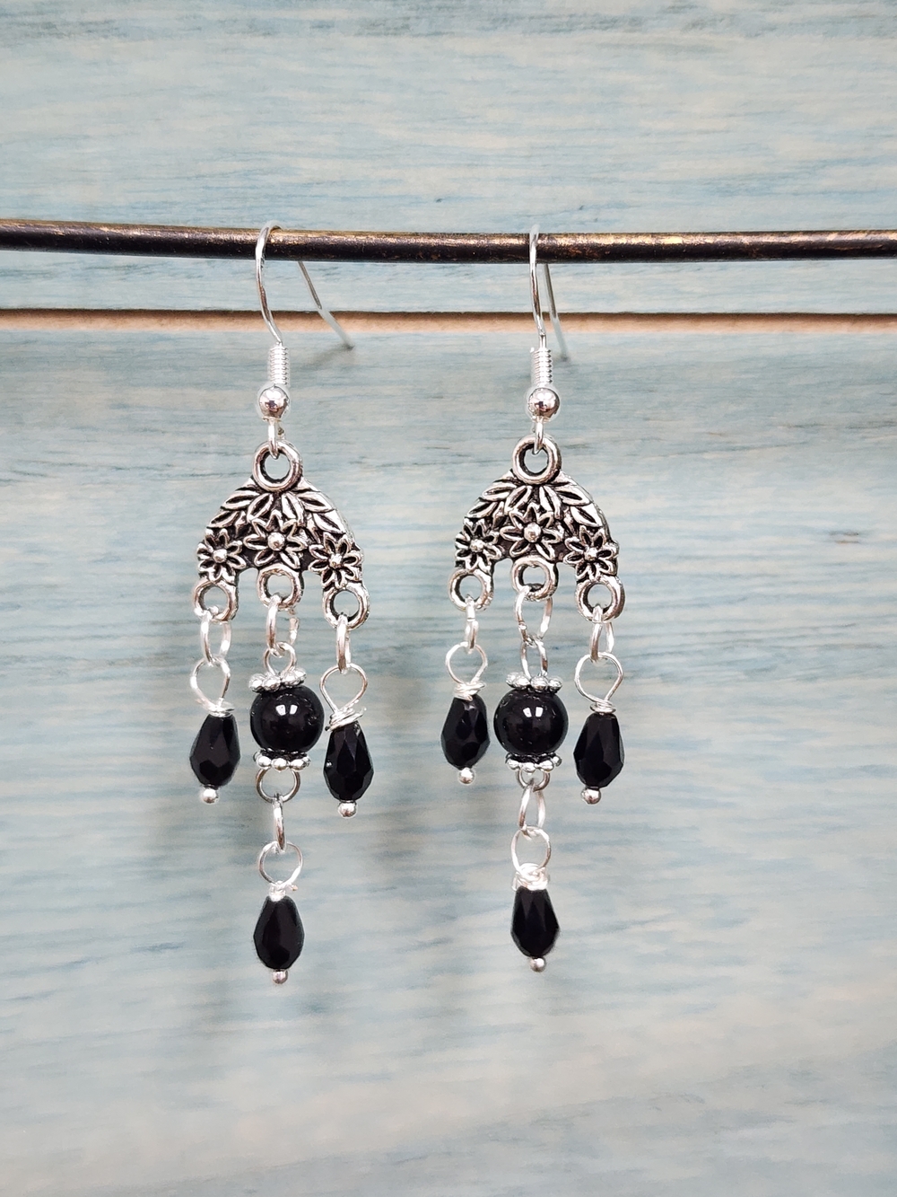 17. Enchanting Chandelier Earrings with Black Glass Beads